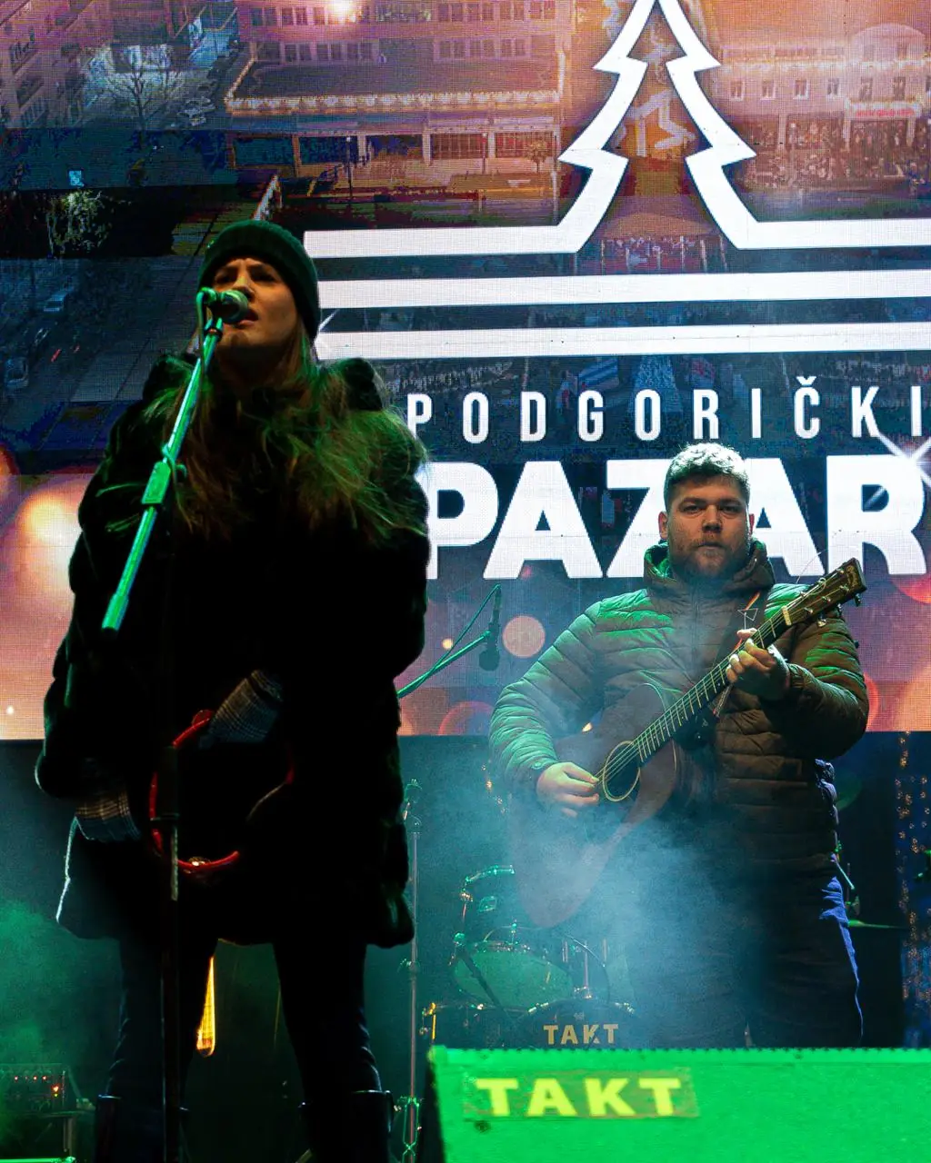 On an open-air stage